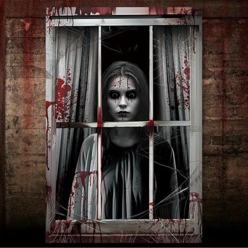 Aitsite Halloween Horror Fenster Deko, 120 x 80cm, Gruselig, Realistisch, Outdoor, Indoor, Horror, Halloween
