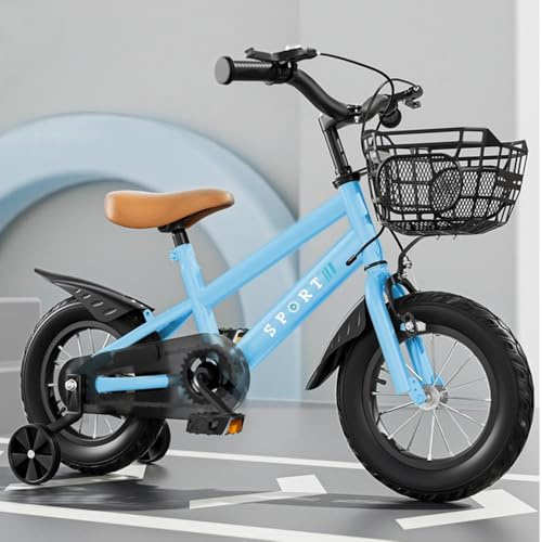 OHMG 12/14/16 Zoll Kinderfahrrad, Kinderfahrrad Kinder für Jungen und Mädchen,Anfänger Fahrrad Radfahren mit Stabilisatoren und Korb, geeignet für Kinder im Alter von 3-10 Jahren (Bleu, 14 Zoll)
