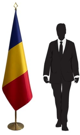 Drapeau Roumanie avec mât démontable et pied stable – Drapeau intérieur en polyester de haute qualité pour bureaux, ambassades et institutions. Code CN6-RO-L