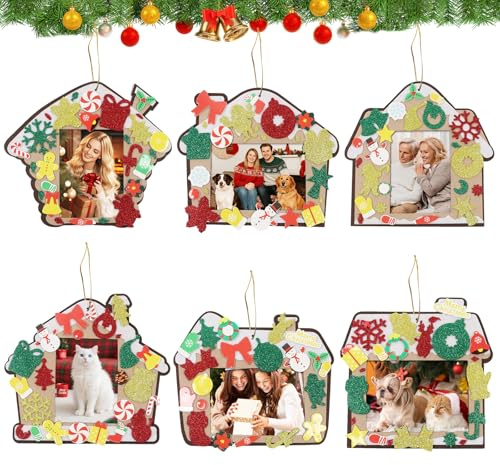 12 Stück Weihnachten Fotorahmen Ornament, Weihnachtsbaumanhänger, Weihnachtsbaumschmuck, Bastelset Christmas Decoration, Weihnachtsdeko Foto Rahmen, Weihnachtsanhänger Fotogeschenke, Christbaumschmuck