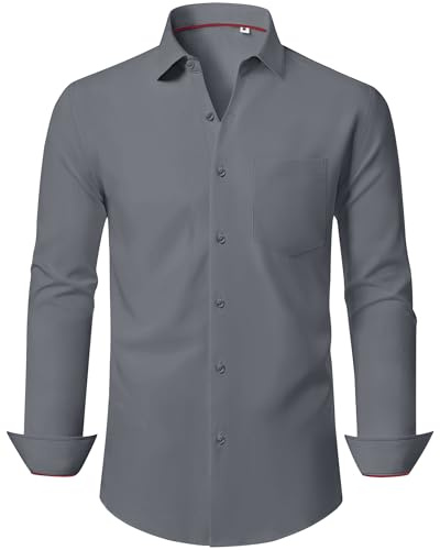 J.VER Herren Hemd Langarm Bügelfreie Business Hemden Stretch Casual Regular Fit Shirts für Büro und Veranstaltungen Dunkelgrau L