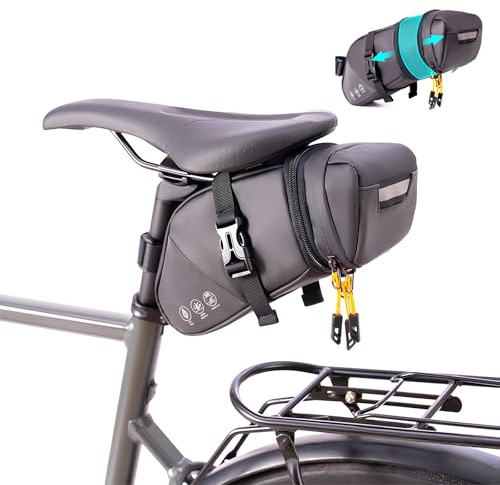 Qixuer Bike Saddle Bag, Bicycle Bag with Reflective, Waterproof Bicycle Tail Bag, Expandable from 1.5L to 2L Capacity for Outdoor Road Racing
