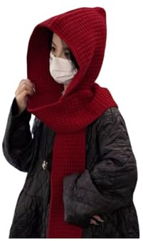 bonnet femme tricot hiver épais chaud stylé laine thermique Écharpes 2 en 1 chapeau 54-62cm oversize respirant et élastique loisir hat rouge