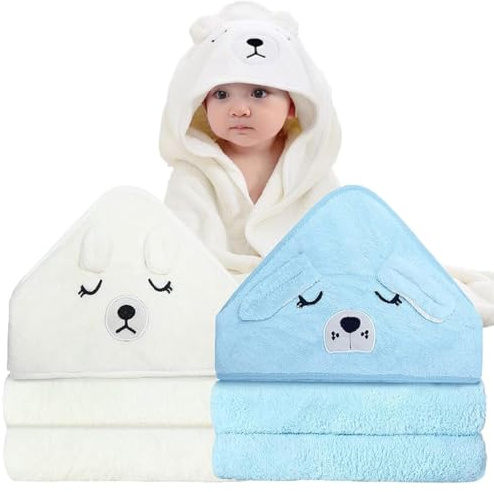 EJRUP 2 Pz Accappatoio Neonato, Asciugamano con Cappuccio Set Asciugamano Neonato con Cappuccio, per Neonati e Bambini 0-3 Anni