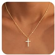 Korshalsband för kvinnor, 14K rullat guld, delikat sterling silverhalsband, litet hänge, Faith Simple Gold Smycken kvinnor och flickor, S