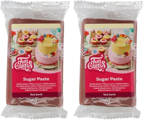 FunCakes Rollfondant Red Earth, einfach zu verwenden, glatt, flexibel, weich und geschmeidig, perfekt zum Verzieren von Torten, Halal, Kosher und Glutenfrei, 250 g Packung 1 (Packung mit 2)