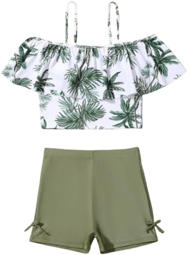 Bequem SchwimmkostüM MäDchen,2-Teiliger Badeanzug FüR MäDchen Hohe Taille Bikini-Set Mit ÜBerzug