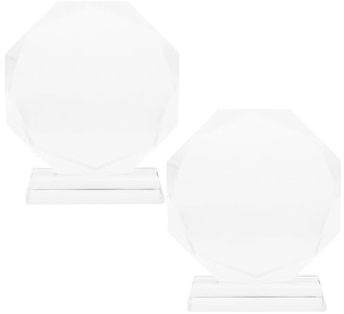 CIYODO Lot de 2 Trophées en Cristal 100 Mm, Plaque de Récompense en Verre Vierge Gravée Personnalisable, Prix de Reconnaissance Élégant pour Bureau et Remise de Médailles