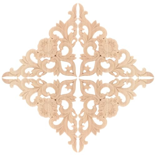 LOORGVEL Appliques pour Meubles en Bois Sculpté Baroque 4pcs, Panneaux D'angle Résistants et Faciles à Appliquer pour Décoration Intérieure Élégante