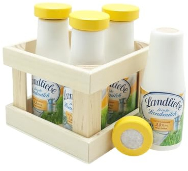 Tanner DER KLEINE Kaufmann Tanner Deco Holz-Getränkekiste Landliebe (1 Miniatur-Getränkekiste mit 4 Flaschen, aus Holz, für Kinder ab 2 Jahren, Zubehör für Kaufmannsladen, Holzspielzeug) 0547.9
