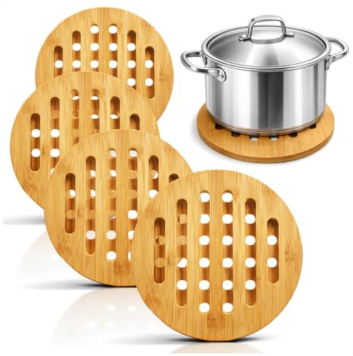 com-four® 4X Topfuntersetzer aus Bambus, langlebige Unterlagen für Töpfe | Pfannen - Auflaufformen und Teller - runder Untersatz als Hitzeschutz - Holz-Untersetzer