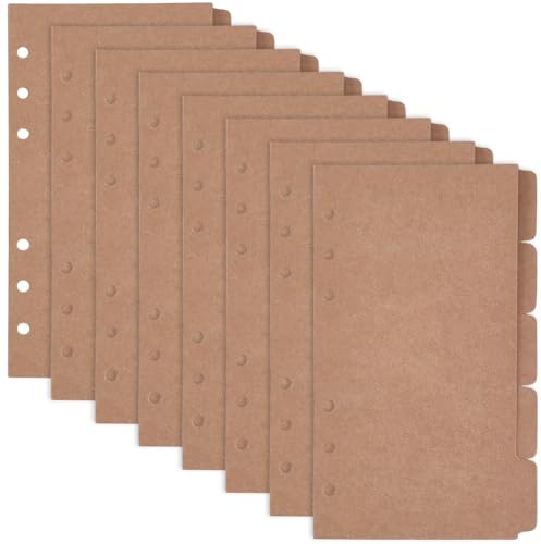craspire 40 Blatt A6 Kraftpapier Trennblätter braun für Aktenordner 6 Loch Trennblätter runde Ring Register 5 Registerkarten für 6 Ring Reisetagebücher Loseblatt Ordner Notizbücher Tagebücher Planer
