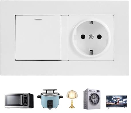 Interruptores de luz - Suministros para el hogar con diseño empotrado,Interruptores de luz con toma de corriente,Para dormitorio, salón, baño, cocina, residencia, apartamento, hogar, interior y jardín