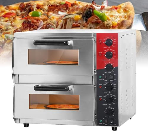 Commercial Electric Pizza Oven - 16 Inch Double Deck, Multifunctional Toaster & Rotisserie with Glass Window, Timer & Temperature Control for Restaurant and Home Use