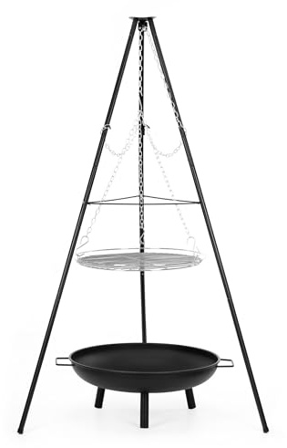 Springos Schwenkgrill mit Feuerschale Dreibein Grill 58 cm Holzkohlegrill BBQ Grill Höhenverstellbarer Grillrost Lagerfeuer Grill für Garten Camping Terrasse SPRINGOS