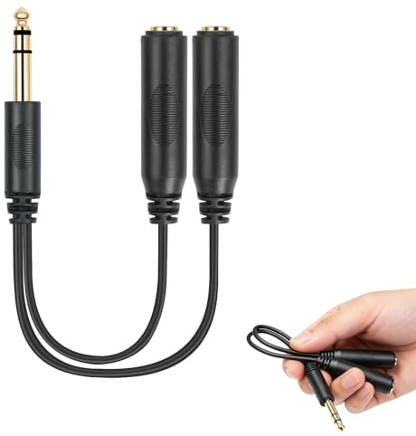 Fizzpick Cavo splitter stereo TRS da 6,3 mm, 20 cm, jack maschio a 2 prese stereo femmina, cavo adattatore Y per cuffie, microfono, amplificatore AV, ricevitore karaoke, splitter audio
