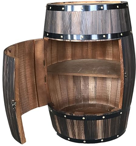 Massivholz Eiche Weinfass Schrank mit verschließbarer Tür, dekorativer Whisky Spind, Holzregal für Getränke, perfekt für Zuhause oder Weinkeller Lagerung