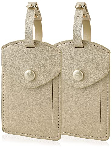Kofferanhänger mit Adressschild,Gepäckanhänger aus Leder für Herren Damen,ID-Tags mit vollständiger Rückseitenschutzabdeckung für Kreuzfahrtschiffe, Reisezubehör-Tags 2er Set (Champagner 01)
