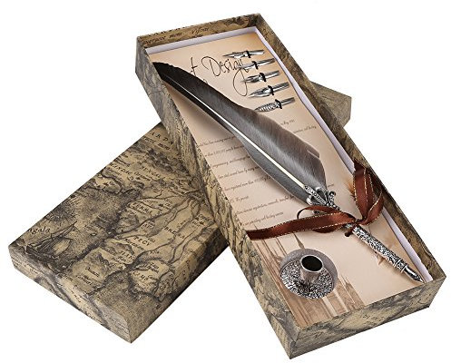 Federdip-Stift, englische Kalligraphie Federdip-Federkiel-Schreibset Geschenkbox mit 5 Schreibfedern, glatt zum Schreiben, abriebfest und nicht leicht zu beschädigen, schwarz