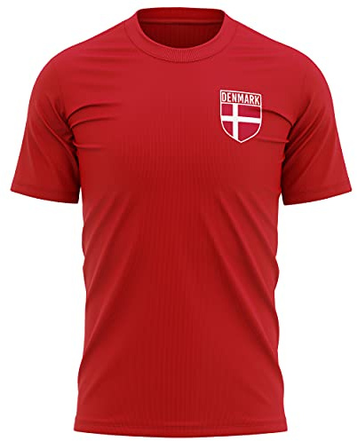 Denmark Football Jersey - Mens Denmark Flag Badge T Shirt - Football Country Supporters Red White 1910 Tee Him - Danish Tournament Footy Soccer Top