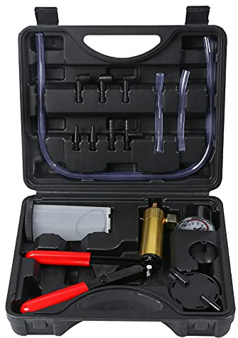 Yonligonju Brake Bleeder Kit with Hand Vacuum Pump with Gauge Adapters Automotive Brake Fluid Bleeding Set for Bike Car Truck (Black)