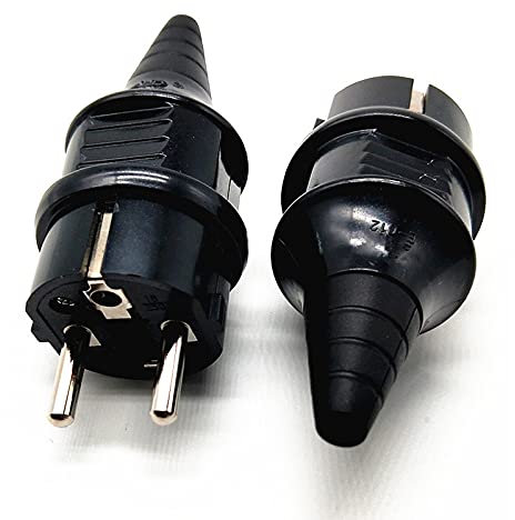 Basetousual 2 Piezas Enchufe Schuko, Enchufe Macho Exterior, Enchufe Macho para Exteriores con Protección Contra Doblez, Clavija Macho, Ampliamente Utilizado en El Hogar Diario