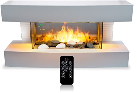 Classic Fire Elektrischer Kaminofen Toronto 2000W – Elektrischer Kamin mit LED Feuer und Flamme inkl. Fernbedienung – Elektrokamin mit Heizung in Weiß – 230V