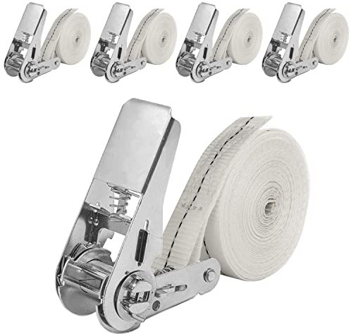 NIUXX 4 Pcs Ratchet Lashing Tie Down Straps Sets, 6m Heavy Duty Tensioning Belt Fastening Load Securing Straps with Adjustable Metal Buckle, Rack Ropes for Truck Luggage Motorcycles Refrigerator
