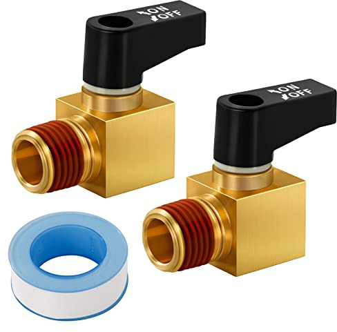 Air Compressor Valve Brass Drain Cock Ball Valve 1/4 NPT Male Thread Air Compressor Accessories 2pcs with Thread Seal Tape