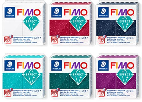 FIMO effect Modelliermasse, 6 Blöcke in Galaxyfarben zu je 57 g, geschmeidige, ofenhärtende Knete zum Basteln und Modellieren von Schmuck- und Deko-Accessoires