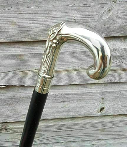 Solid Silver eva Adam Head Vintage BLACK Wooden Walking Stick Cane handmade Gift, 36 Inch