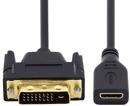 xiwai 20cm Mini HDMI 1.4 Type-C 4K to DVI 24+1 Cable -Male to Female Extension Cord for Computer HDTV Graphics Card UHD Black