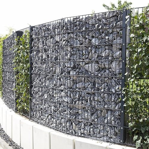 Gabionen Zaun Set 656 bodenmontage | gabione | Doppelstabmattenzaun | Steinkorb | Steinwand | Anthrazit 25-183 cm