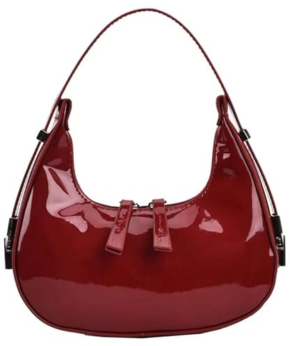 Bolso para albóndigas Elegante Brillante Media Luna Bolsillos Con Correa Ajustable Moda Vegana Cuero PU Pequeño Bolso de Hombro Monedero Con Cremallera Media Luna Bolso Bandolera Pequeños Bandoleras