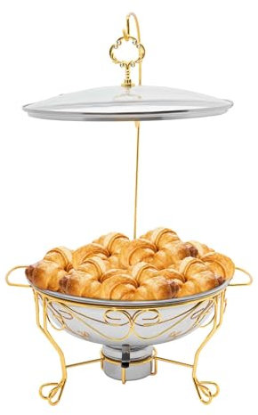 Juego de 6 litros de acero inoxidable para platos de chafing dish con tapa y antiasa, calentador de alcohol, para bufés, fiestas, restaurantes (dorado)