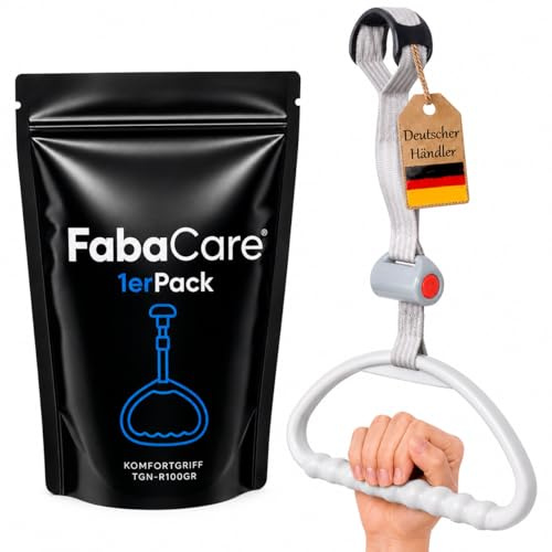 FabaCare Bettgalgen Handgriff mit Aufrollautomatik TGN-R100GR – ergonomischer Trapezgriff für Pflegebett, Aufrichthilfe Bett, Bettgriff, Aufrichtgriff, Gurtgriff für Senioren, Reha & Pflege bis 75 kg