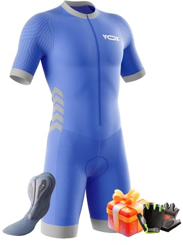 VOXCAUTQ Men's MTB Triathlon Tri Suit Padded Sleeveless Suit Great fit Cycling Skinsuit,Cycling Training Road Bike+Cycling Gloves (Typ-2,5XL)
