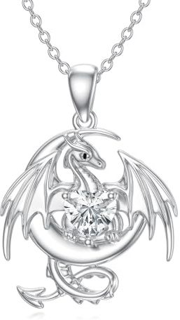 Halbmond-Drachen-Halskette für Damen, Sterlingsilber, Drachen-Anhänger, Halskette, Geschenke, Drachenschmuck, Geschenke für Mädchen, Tochter, Enkelin, Nichte, Geburtstag, Weihnachten, Abschlussgeschen