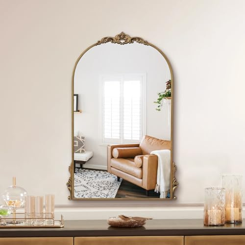 GA Home Geschnitzter gewölbter Wandspiegel, 50,8 x 76,2 cm, antiker goldener Badezimmerspiegel, kunstvoller Barock-dekorativer Spiegel für Wohnzimmer, Kamin, Schlafzimmer, Eingangsbereich