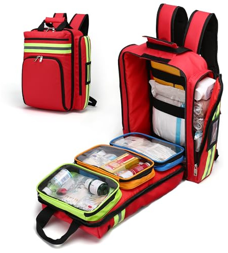 Erste Hilfe Kit Leer Rucksack Notfall Kits -Wasserdicht Verschleißfest Verstellbarer Riemen Atmungsaktiv Rücken Erste Hilfe Tasche für Reisen Haus, Auto, Wandern, Arbeitsplatz & Outdoor Rot 45*15*35cm