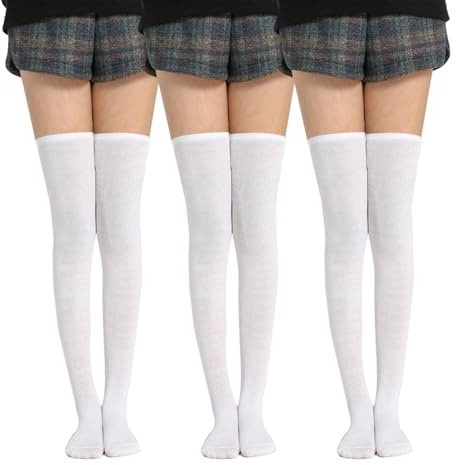 UILYNIU 3 Paia Calze Lunghe Sopra il Ginocchio da Donna, Calde per Ragazza Scuola Cosplay Uniformi (Bianco)