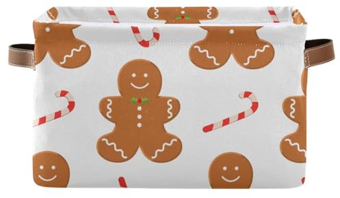 Simpatico cestino natalizio per pan di zenzero, pieghevole, con manici, scatola decorativa, per riporre vestiti, giocattoli, libri, confezione da 2