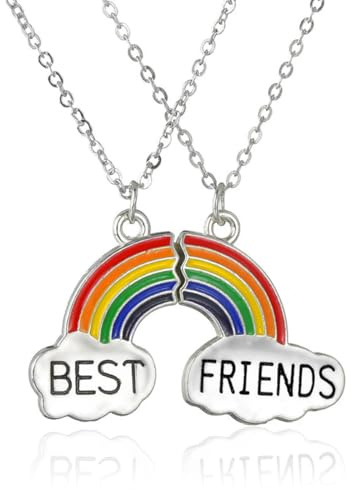 2 Pcs BFF Halsketten Mädchen Jungen Halskette Freundschaftskette Beste Freunde Mädchen Halskette Regenbogen Schmuck Anhänger für Mädchen Geburtstagsgeschenke Anhänger Kette Geschenke