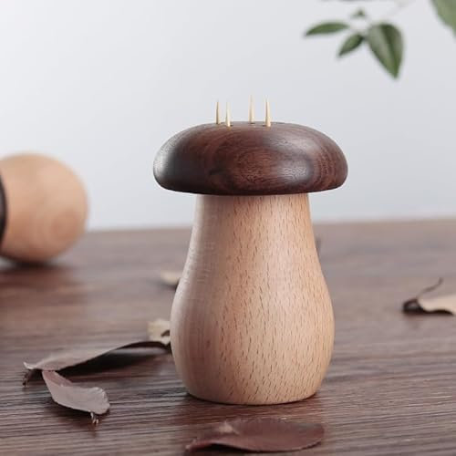 TALTAW Black Walnut Mushroom Toothpick Holder Dispenser - Unique Gadgets for Home Decor and Gifts, Cute Kitchen Accessories for Lovers, Decor - Perfect Kitchen Gifts Idea (Mushroom)