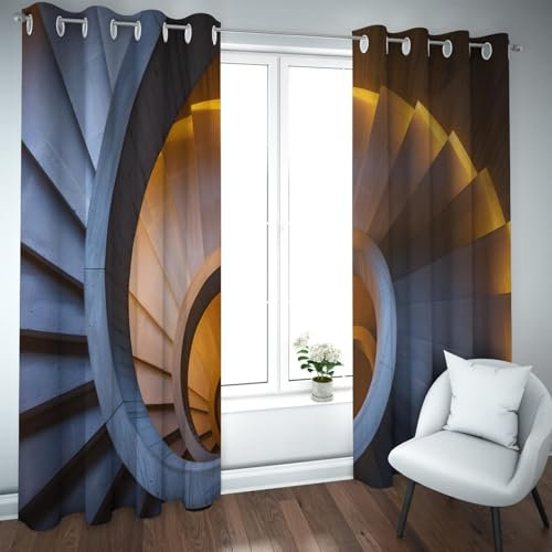 LANDOCROWN Minimalistische industrielle wärmeisolierte Vorhänge für Wohnkultur Wendeltreppe Draufsicht Öse Raum Verdunkelung Fenstervorhänge 2X B117 x H214 cm