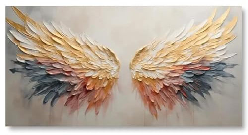 18meng Art Ölgemälde auf Leinwand 120x70 cm Abstraktes Bunte Engelsflügel Textur Wandkunst Bilder Modern Minimalistisch Aesthetic Wanddeko Wohnzimmer Schlafzimmer Home Decor Wandbild Ungerahmt