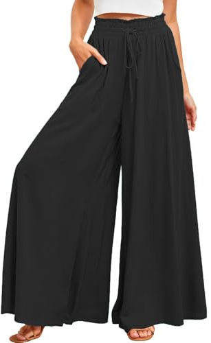 ROFUSSO Elegantes Pantalones de Pierna Ancha para Mujer Pantalones Ligeros de Verano con Bolsillos Tendencias de Moda de Verano