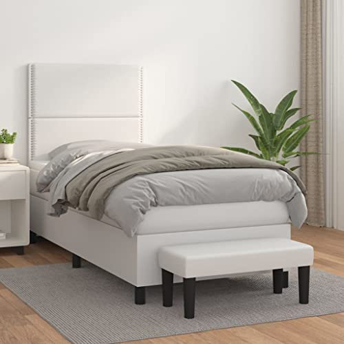 Iiaky Boxspringbett mit Matratze Weiß 100x200 cm Kunstleder Bett Mit Bettkasten Bett Boxspringbett Betten Boxspringbett Mit Matratzeer // 3137588