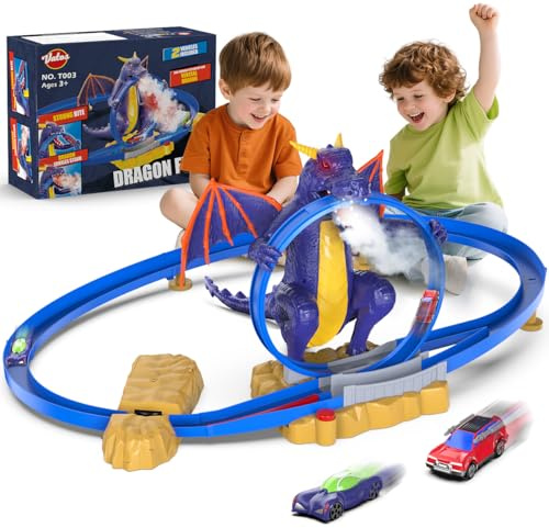 VATOS Dragon Slot Rennbahn Autoset Spielzeug - Rennwagen Spielzeug mit Licht und Sprühfunktion, für Jungen und Mädchen im Alter von 4 bis 7 Jahren, Indoor Aktivität, Kinder Rennbahn, Geschenkidee