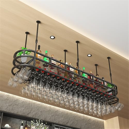 Casier à vin mural industriel avec support pour verres à hauteur réglable, support de bouteille noir pour cuisine et décoration d'intérieur, solution de stockage de vin de 100 cm